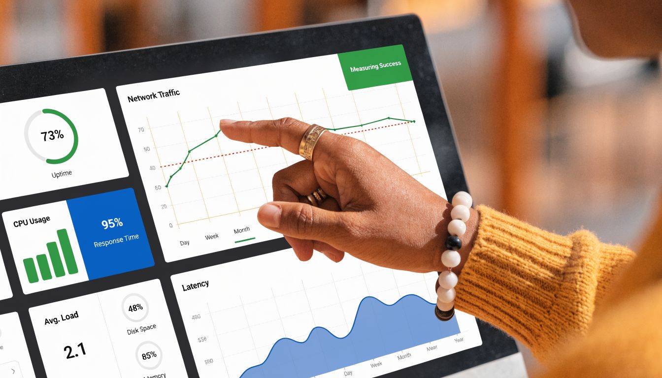 A person reviewing interactive data analytics dashboards on a computer screen to monitor network performance.