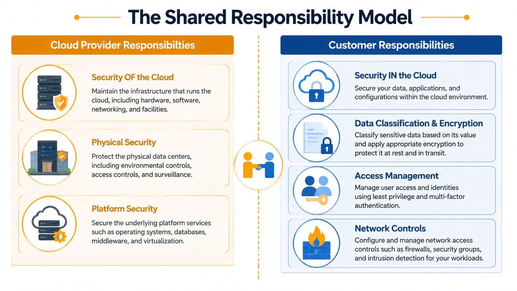 A diagram illustrating the Shared Responsibility Model between a cloud provider and a customer.