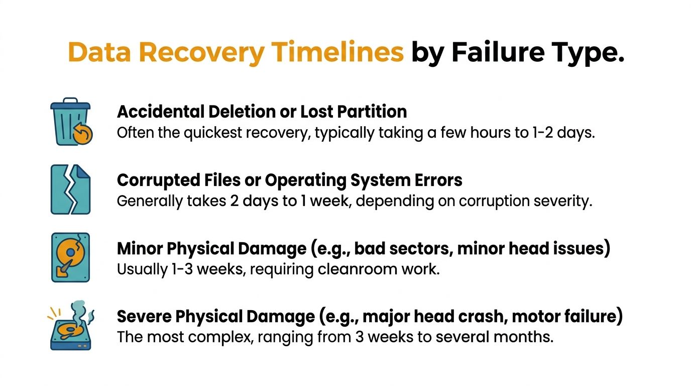 A chart showing estimated data recovery timelines based on the severity of different types of storage failure.