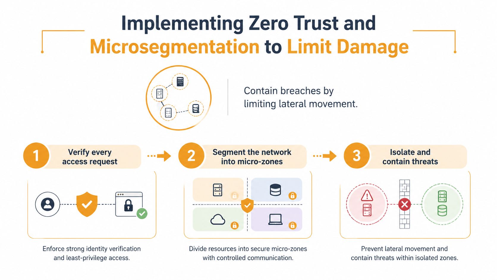 A diagram illustrating how zero trust and microsegmentation strategies can be used to limit data breach damages.